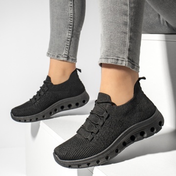 Pantofi sport dama cu siret din material textil negri EMA11, 2, modlet.ro