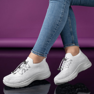 Pantofi sport dama cu siret elastic albi MOD11170, 4, modlet.ro