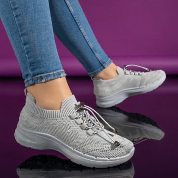 Pantofi sport dama cu siret elastic gri MOD11170, 4, modlet.ro