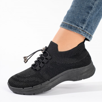 Pantofi sport dama cu siret elastic negri MOD11170, 1, modlet.ro