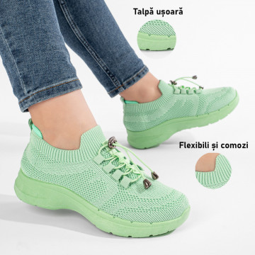 Pantofi sport dama cu siret elastic verzi MOD11170, 3, modlet.ro