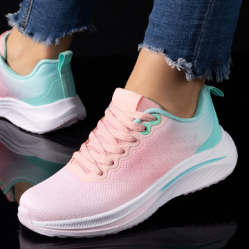 Pantofi sport dama cu siret roz cu verde MOD09502, 3, modlet.ro