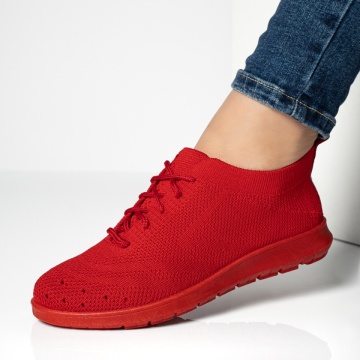 Pantofi sport dama cu siret si perforatii rosii MOD13054, 2, modlet.ro