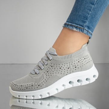 Pantofi sport dama cu siret si pietre aplicate gri ZEF13172, 1, zeforia.ro