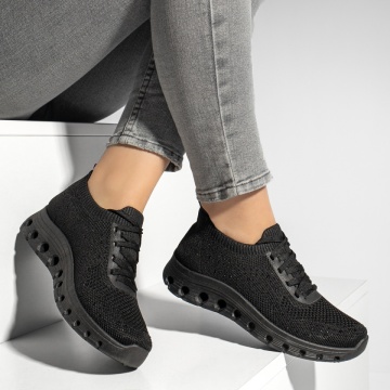Pantofi sport dama cu siret si pietre aplicate negri ZEF13172, 4, zeforia.ro