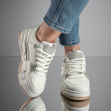 Pantofi sport dama cu siret si talpa groasa albi MOD11760, 2, modlet.ro