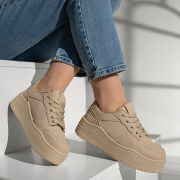 Pantofi sport dama cu siret si talpa groasa khaki MOD12996, 4, modlet.ro