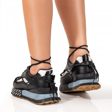 Pantofi sport dama cu siret si talpa groasa negri cu albastru MOD09912, 2, modlet.ro