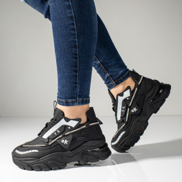 Pantofi sport dama cu siret si talpa groasa negri MOD11059, 5, modlet.ro