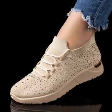 Pantofi sport dama cu strasuri bej MOD08523, 1, modlet.ro