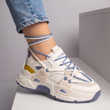 Adidasi dama, Pantofi sport dama cu talpa groasa albi cu albastru MOD10436, modlet.ro