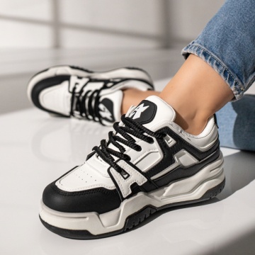 Pantofi sport dama cu talpa groasa albi cu negru MOD11747, 3, modlet.ro
