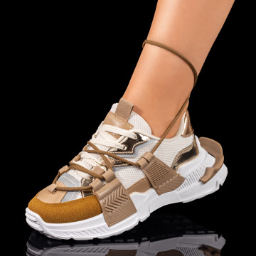 Pantofi sport dama cu talpa groasa bej cu alb MOD09410, 1, modlet.ro