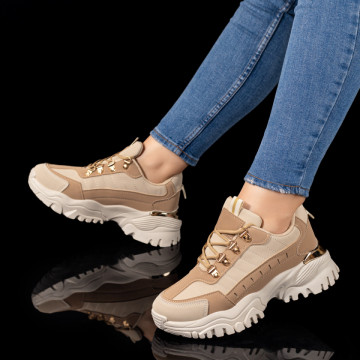 Pantofi sport dama cu talpa groasa bej MOD09792, 2, modlet.ro