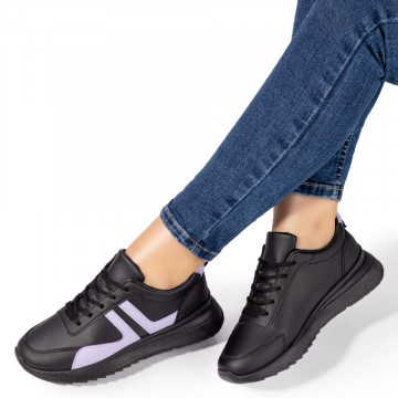Pantofi sport dama cu talpa groasa negri cu mov MOD05871, 3, modlet.ro