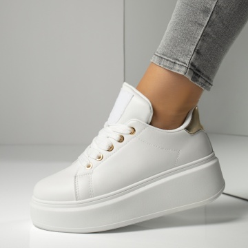 Pantofi sport dama cu talpa groasa si accesoriu detasabil albi MOD13953, 2, modlet.ro