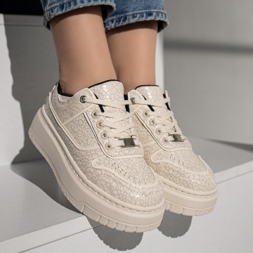 Pantofi sport dama cu talpa groasa si imprimeu bej MOD13000, 4, modlet.ro