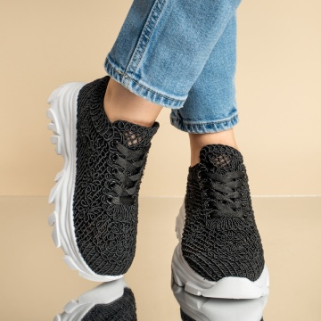 Pantofi sport dama cu talpa groasa si perforatii negri MOD13088, 3, modlet.ro