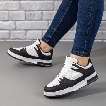 Pantofi sport dama cu talpa joasa albi cu negru MOD09815, 3, modlet.ro