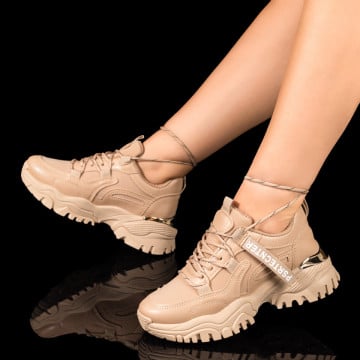 Pantofi sport dama khaki cu siret ZEF03453, 3, zeforia.ro