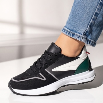 Adidasi dama, Pantofi sport dama negri cu alb si verde MOD07870, modlet.ro