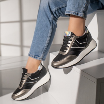 Pantofi sport dama negri cu talpa groasa alba MOD11876, 4, modlet.ro