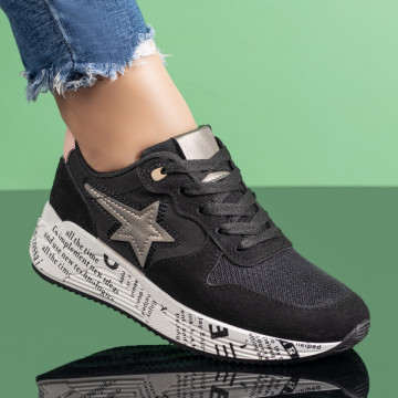Pantofi sport dama negri cu talpa groasa MOD05415, 4, modlet.ro