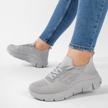 Pantofi sport gri dama cu siret si aplicatii MOD11240, 4, modlet.ro