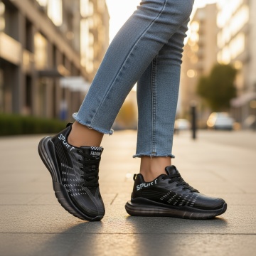 Pantofi sport negru cu alb unisex cu siret MOD06743