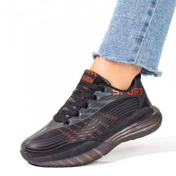 Pantofi sport negru cu rosu unisex cu siret MOD06743, 2, modlet.ro