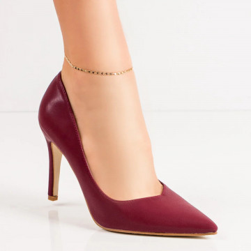 Pantofi Stiletto rosii dama cu toc subtire si aspect mat MOD06494, 2, modlet.ro