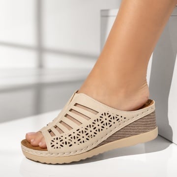 Papuci casual dama cu platforma si perforatii bej LIA11, 1, modlet.ro