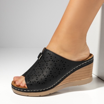Papuci casual dama cu platforma si perforatii negre MOD14338, 1, modlet.ro