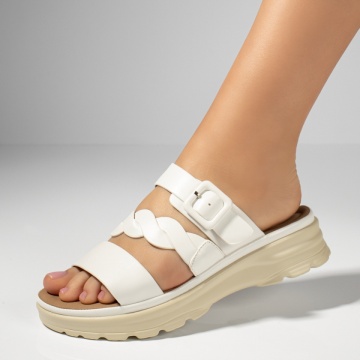 Papuci casual dama cu talpa groasa si bareta albi MOD13363, 4, modlet.ro
