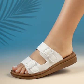 Papuci casual dama cu talpa groasa si catarama albi MOD13576, 3, modlet.ro
