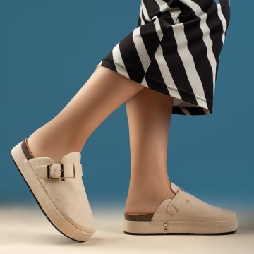 Papuci casual dama cu talpa groasa si imprimeu bej suede MOD13446, 3, modlet.ro