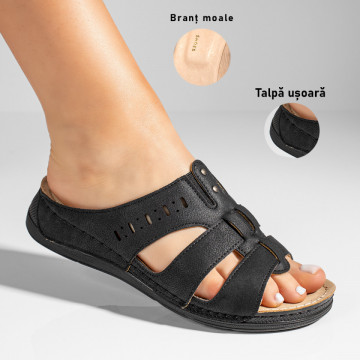 Papuci casual dama cu talpa groasa si perforatii negri MOD11452, 3, modlet.ro