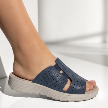Papuci casual dama cu talpa joasa si perforatii albastri EVA42, 3, modlet.ro