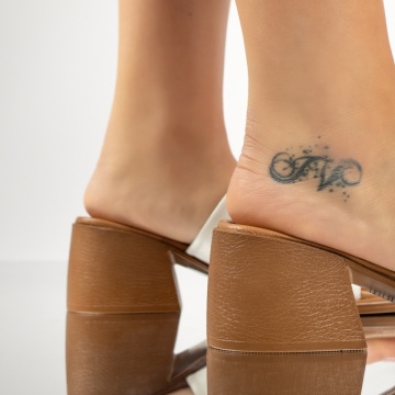 Papuci casual dama cu toc gros albi din Piele naturala MOD13627, 2, modlet.ro