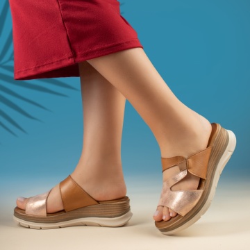 Papuci dama casual cu platforma aurii din Piele naturala MOD13754, 2, modlet.ro