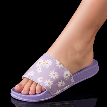 Papuci dama cu model floral mov MOD09001, 1, modlet.ro