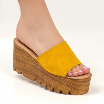 Papuci dama cu platforma galbeni suede MOD04806, 3, modlet.ro