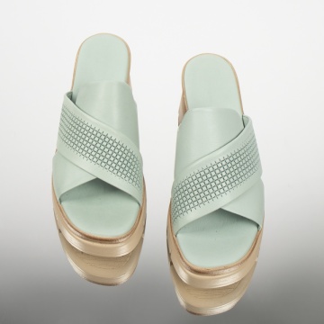 Papuci dama cu platforma verzi din Piele naturala MOD13618, 2, modlet.ro