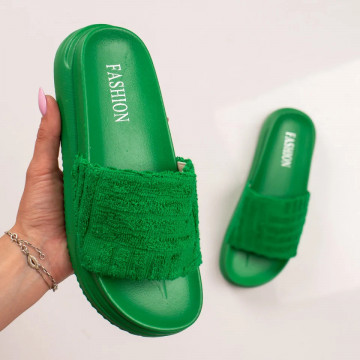 Papuci dama cu talpa groasa verzi MOD05157, 3, modlet.ro