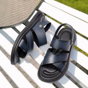 Sandale barbati cu bareta albastre din Piele naturala MOD13559, 3, modlet.ro
