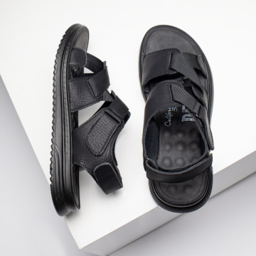 Sandale barbati cu talpa joasa si inchidere cu scai negre MOD11596, 3, modlet.ro