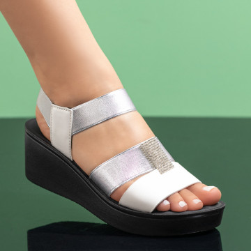 Sandale cu platforma dama albe si bareta elastica MOD08495, 3, modlet.ro