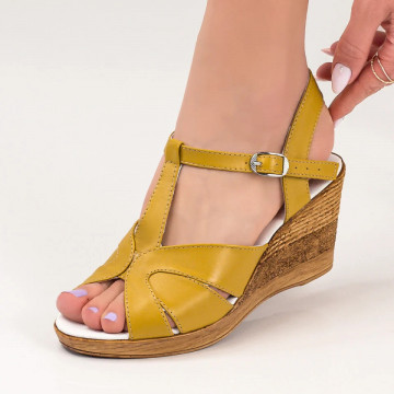 Sandale cu platforma dama galbene din Piele naturala MOD04572, 3, modlet.ro
