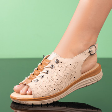 Sandale cu talpa joasa dama bej din Piele naturala MOD08933, 1, modlet.ro