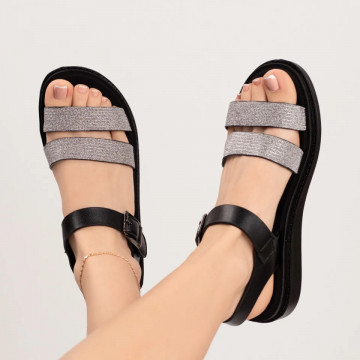 Sandale dama cu bareta argintiu cu negru MOD04181, 2, modlet.ro